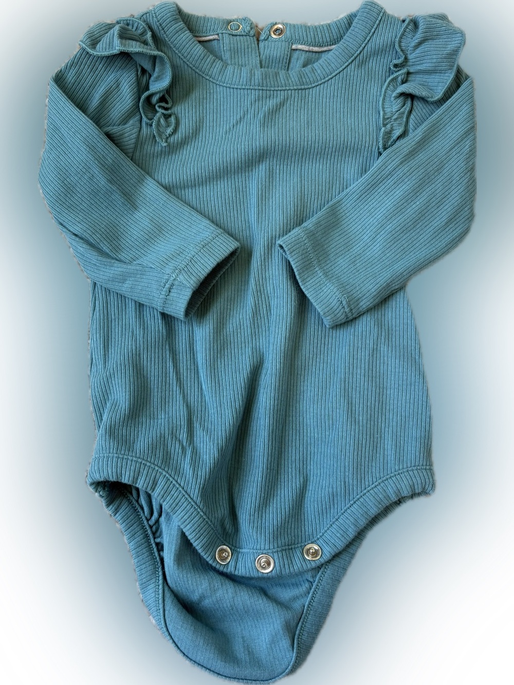 Ruffle Butts Long-Sleeve Teal Ribbed Baby One-Piece